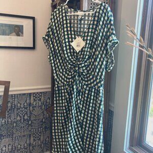 Ava & Viv green/navy/beige checked midi dress, never worn, tags still attached
